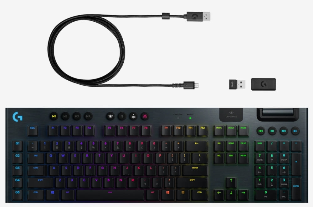 Клавиатура, Logitech G915 Wireless Keyboard, GL Clicky Low Profile, Lightspeed Wireless, Lightsync RGB, 5 Marco G-Keys, 3 On-Board Profiles, Game Mode, Media Controls, Carbon