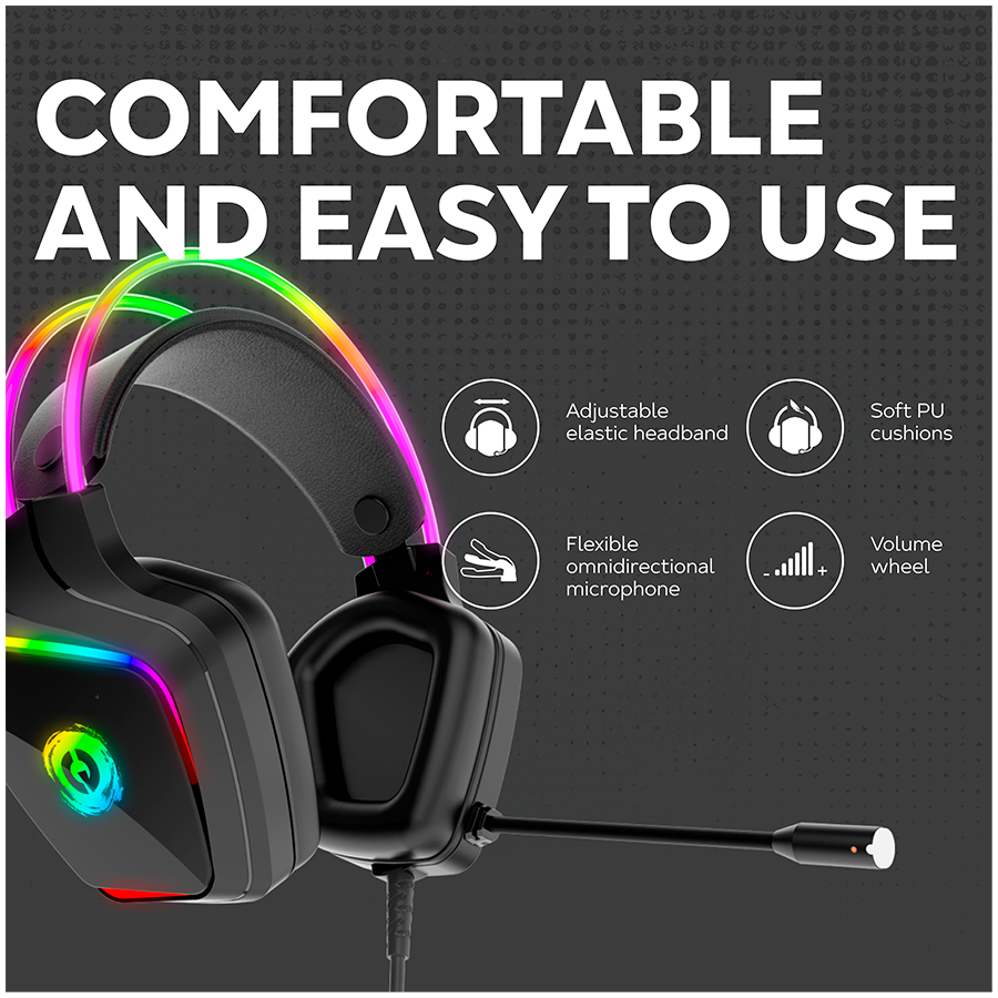 CANYON Darkless GH-9A, RGB gaming headset with Microphone, Microphone frequency response 20HZ~20KHZ - CND-SGHS9A