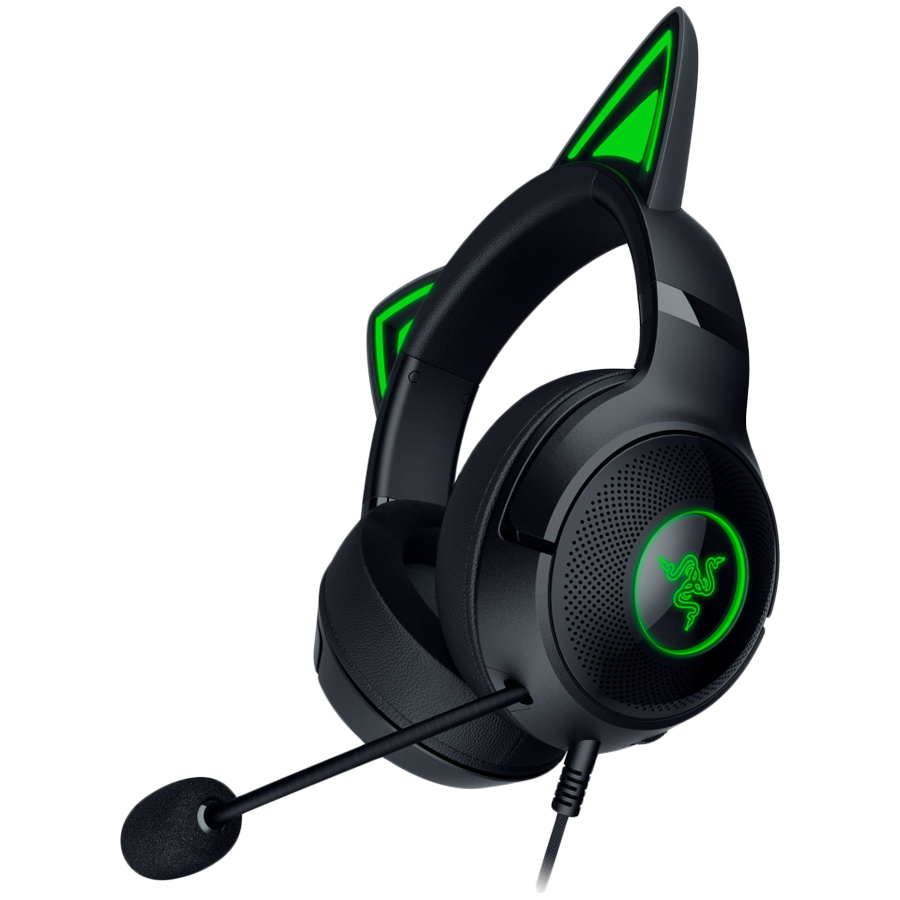 Kraken Kitty V2 - Black, Gaming headset, Kitty Ears, Stream Reactive Lighting, HyperClear Cardioid Mic - RZ04-04730100-R3M1